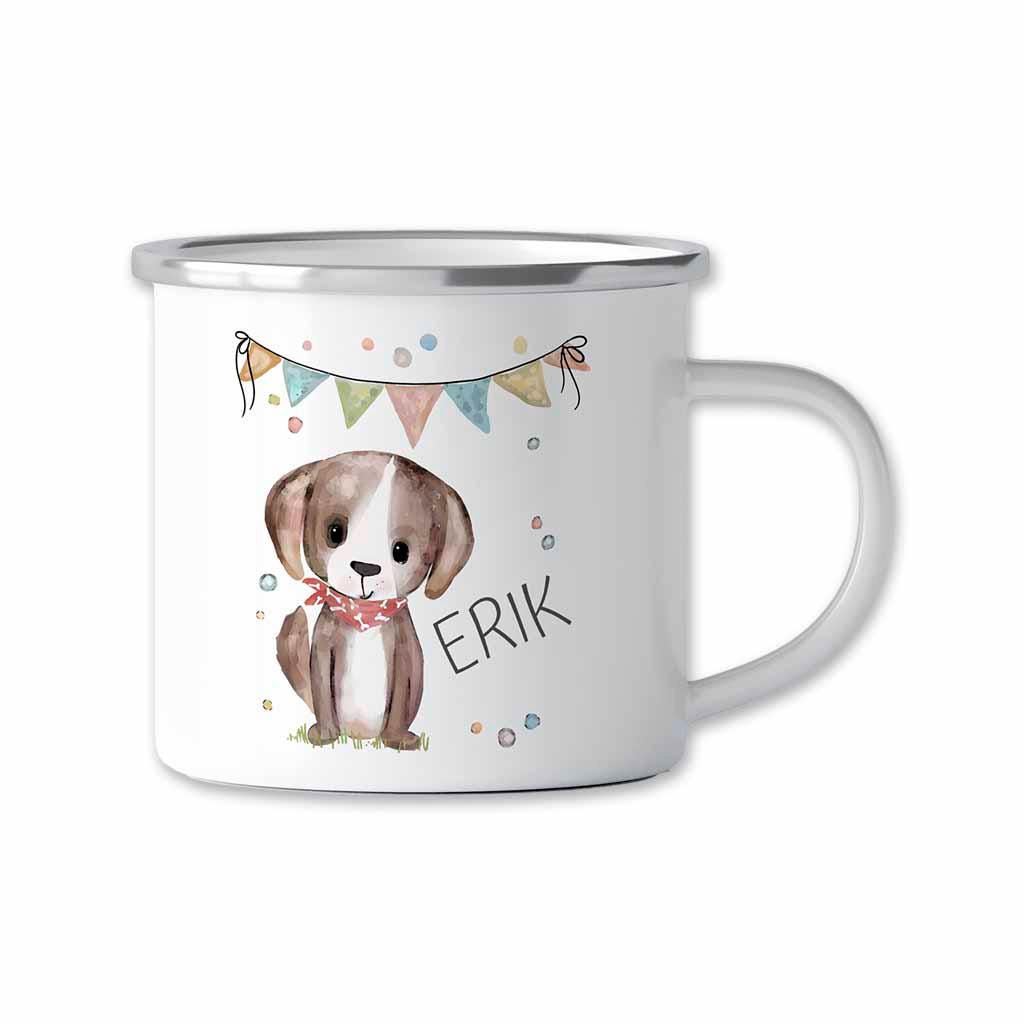 Emaille Tasse mit Namen personalisiert – Kindertassen u. Emaillebecher zum Geburtstag, Weihnachtsgeschenke Geschenk, Einhorn, Katze, Hund
