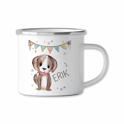 Emaille Tasse mit Namen personalisiert – Kindertassen u. Emaillebecher zum Geburtstag, Weihnachtsgeschenke Geschenk, Einhorn, Katze, Hund