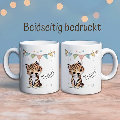 Kindertassen personalisiert - Tasse mit Namen, Geschenk zum Geburtstag, Kinder Weihnachtsgeschenke, Becher mit Katze, Einhorn & Hund Design