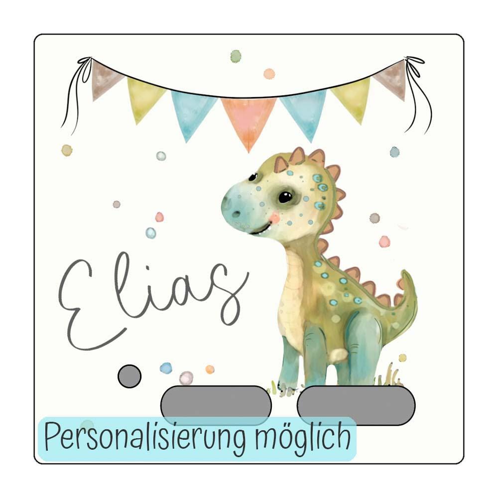 Personalisierte Toniebox Schutzfolie mit Namen, Kindergeschenke Idee, Tonies Schutz Folie Zubehör, Dino mit Wimpeln