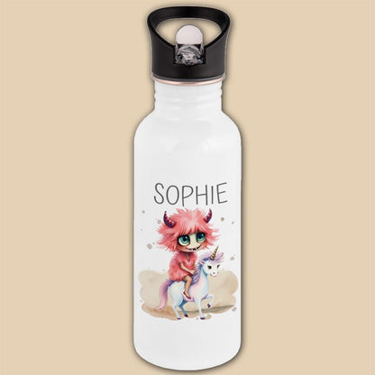 Edelstahl Trinkflasche mit Namen & Strohhalm, Kindertrinkflasche, Monster Kindergeschenke personalisiert, Kindergarten Flasche, Einschulung