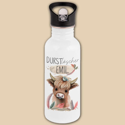 Edelstahl Trinkflasche mit Strohhalm, Personalisierte Kindergeschenke für Schulanfang, Kindergarten Flasche, Einschulung, Schulkind Geschenk