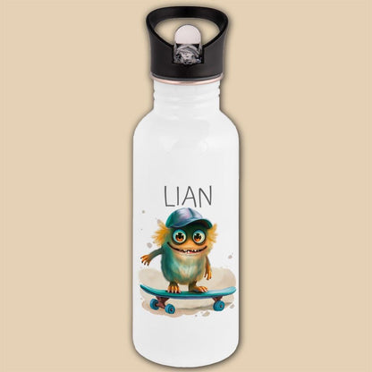 Edelstahl Trinkflasche mit Namen & Strohhalm, Kindertrinkflasche, Monster Kindergeschenke personalisiert, Kindergarten Flasche, Einschulung