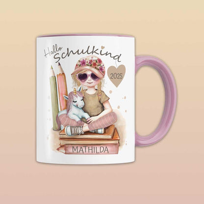 Schulanfang & Einschulung Geschenk für Jungen und Mädchen – Schulkind Tasse personalisiert | Einhorn Geschenkidee für Schultüte, Dino Motiv