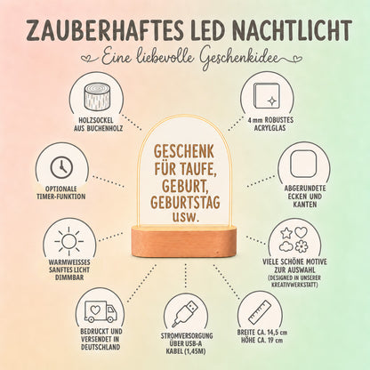 Personalisiertes Nachtlicht Waldtiere mit Namen und Datum