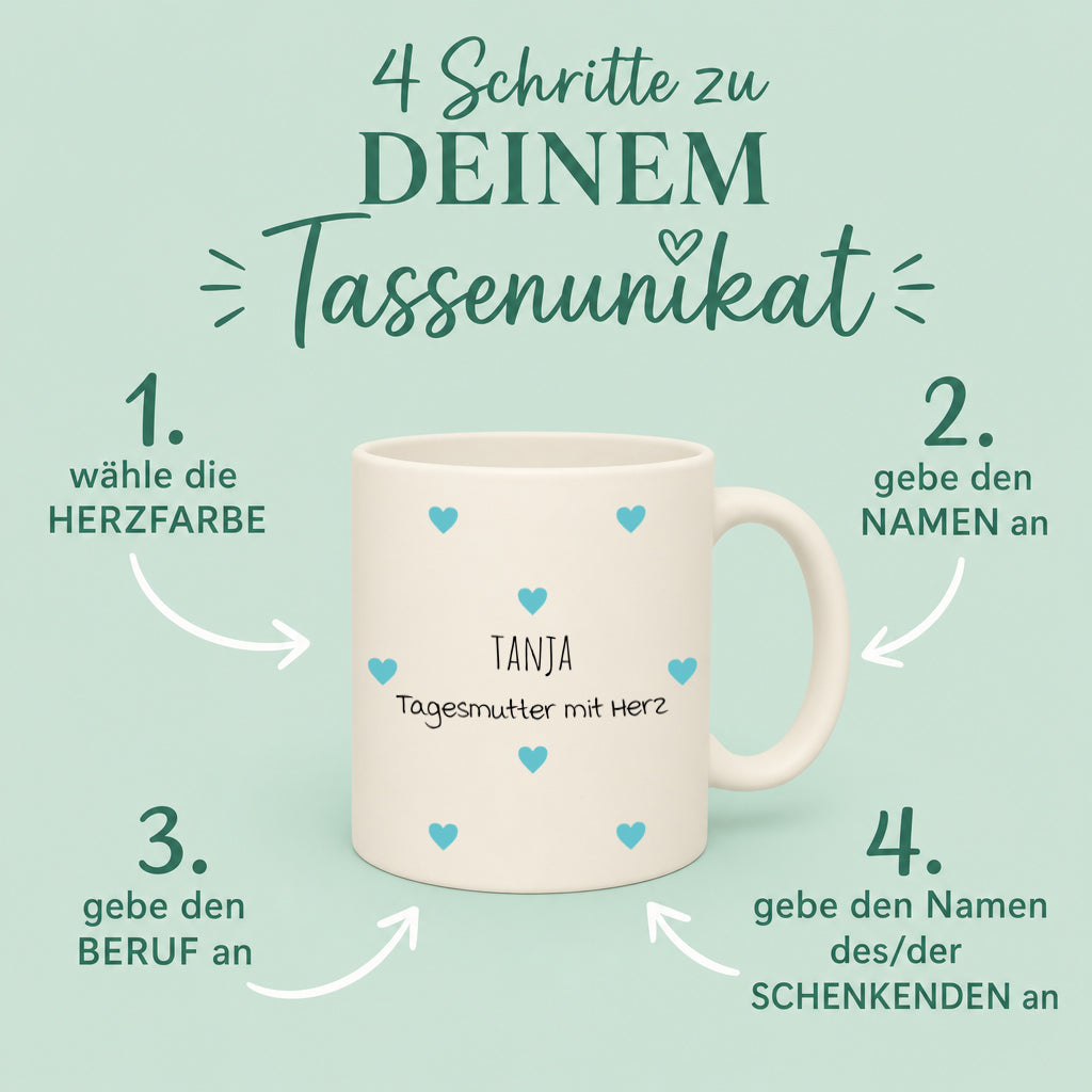 Personalisierte Dankeschön-Tasse "Herzchen" (Matt/Glanz)