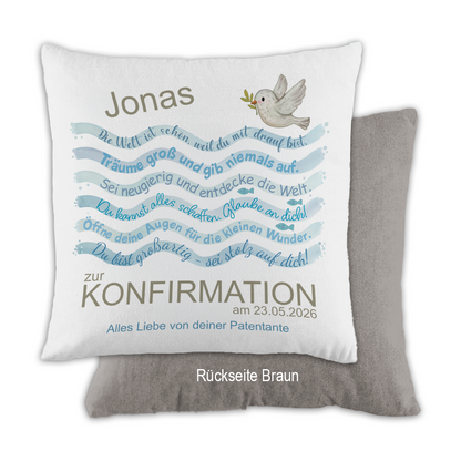 Personalisiertes Kissen zur Konfirmation mit Name & Datum "Maritim"