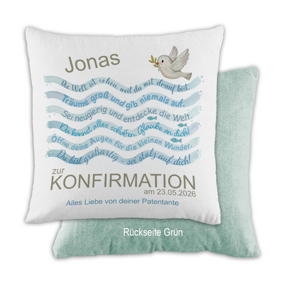 Personalisiertes Kissen zur Konfirmation mit Name & Datum "Maritim"