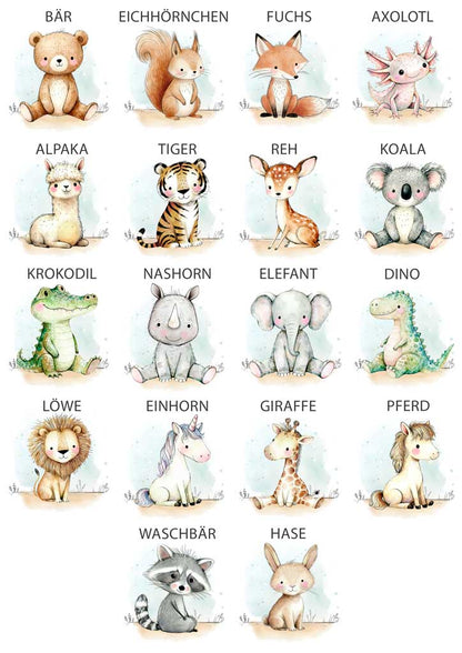 Personalisierte Spardose Keramik Bambusdeckel & Aquarell Tiere