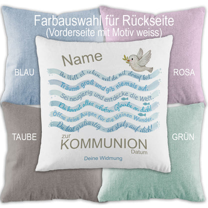 Nahaufnahme der hochwertigen matten Leinen-Optik des Namenskissens für Kinder, Teenager und Jugendliche