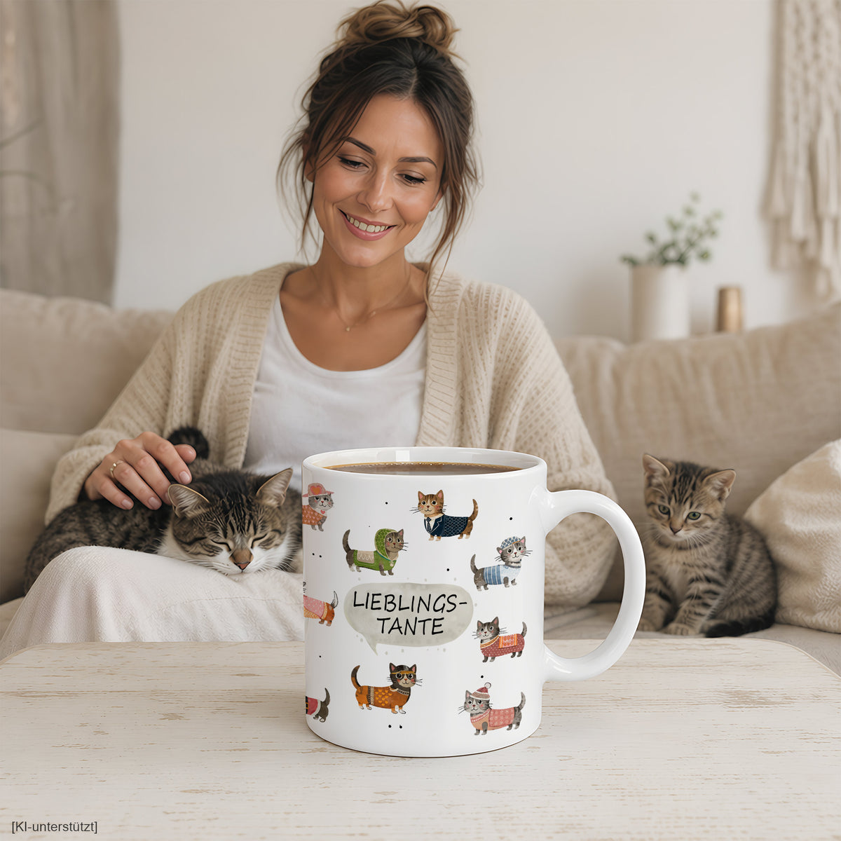 Katzen-Tasse für Patentante mit beidseitigem Wunschtext