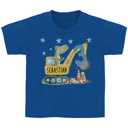 blaues personalisiertes Shirt zum 3. Geburtstag mit seinem Namen 'Sebastian'