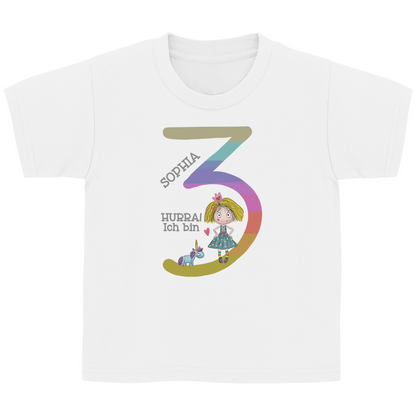 Personalisiertes T-Shirt für Mädchen mit Einhorn und Prinzessin Motiv.