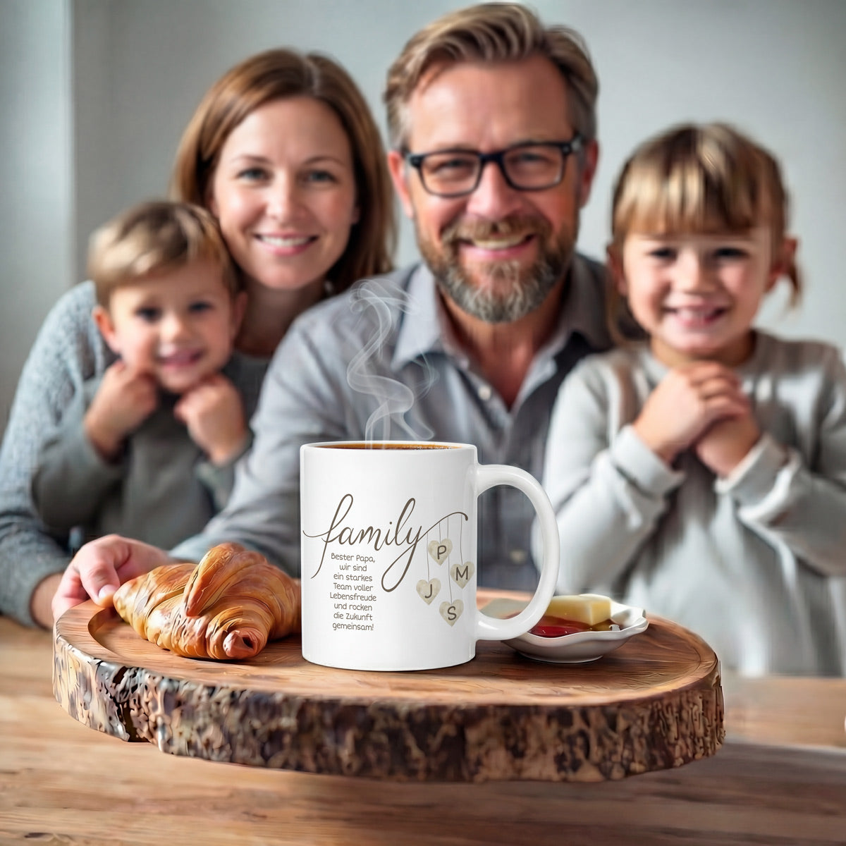 Personalisierte Familien-Tasse "Family" mit Herz-Initialen