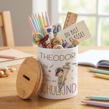 Personalisierte Kinder-Spardose & Stiftehalter "Schulkind" (Keramik)