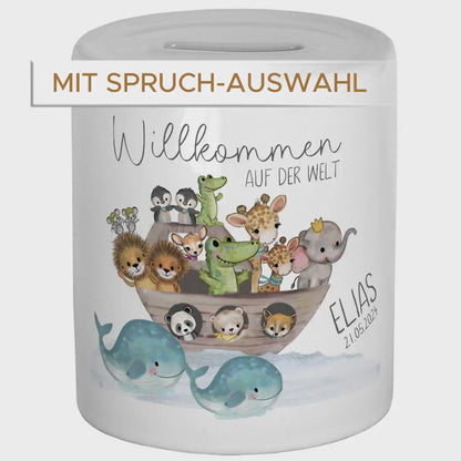 Taufgeschenk Spardose Kind Geldgeschenk Taufe Geschenke Babygeschenke Baby Geschenk personalisiert Arche Noah Geburt Geschenke Schön dass es