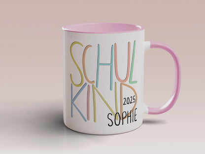 Personalisierte Schulkind Tasse | Geschenk Einschulung mit Name | Schulanfang Junge Mädchen | Erinnerungsgeschenk 1. Schultag