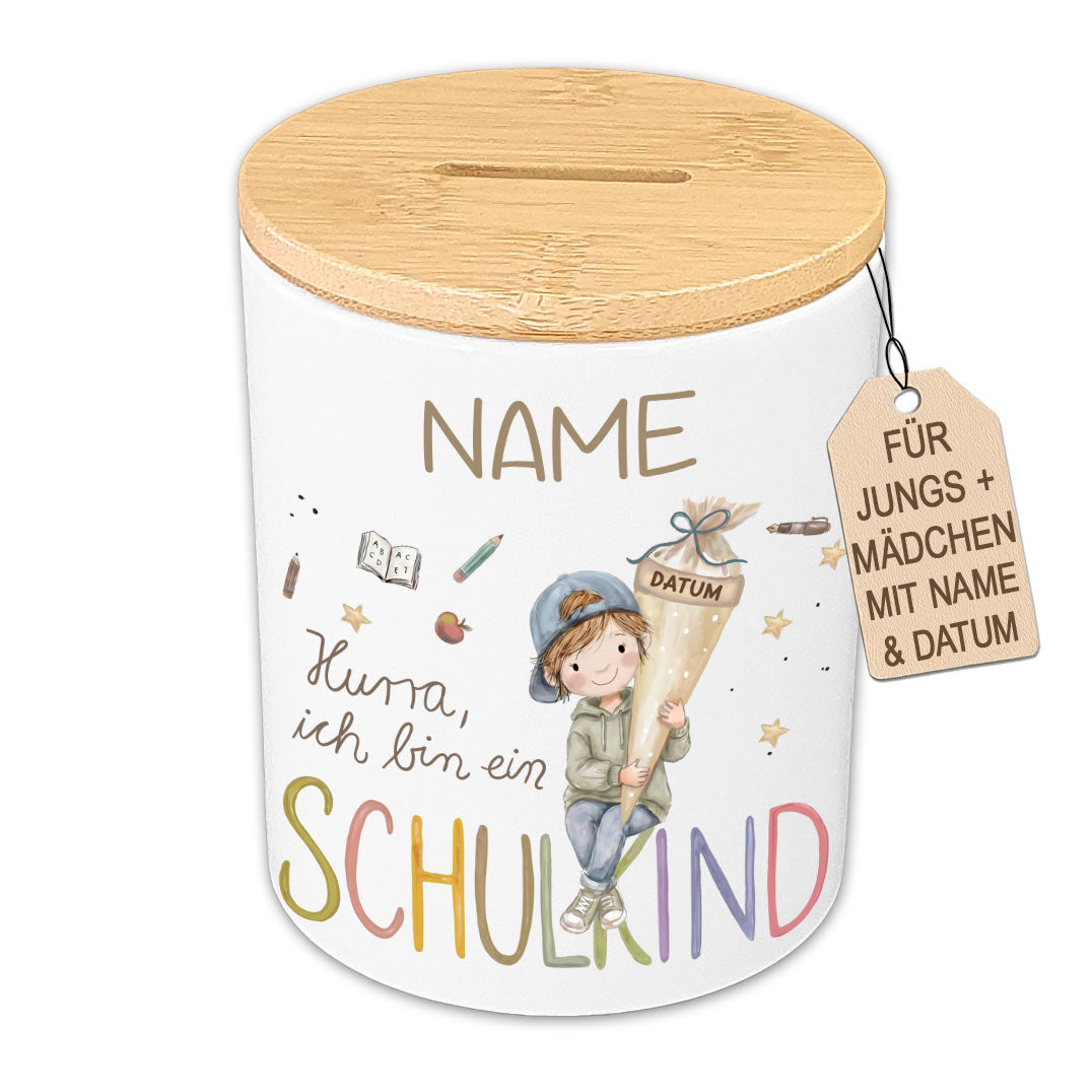 Personalisierte Kinder-Spardose & Stiftehalter "Schulkind" (Keramik)