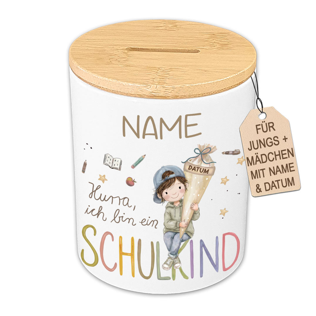 Personalisierte Kinder-Spardose & Stiftehalter "Schulkind" (Keramik)