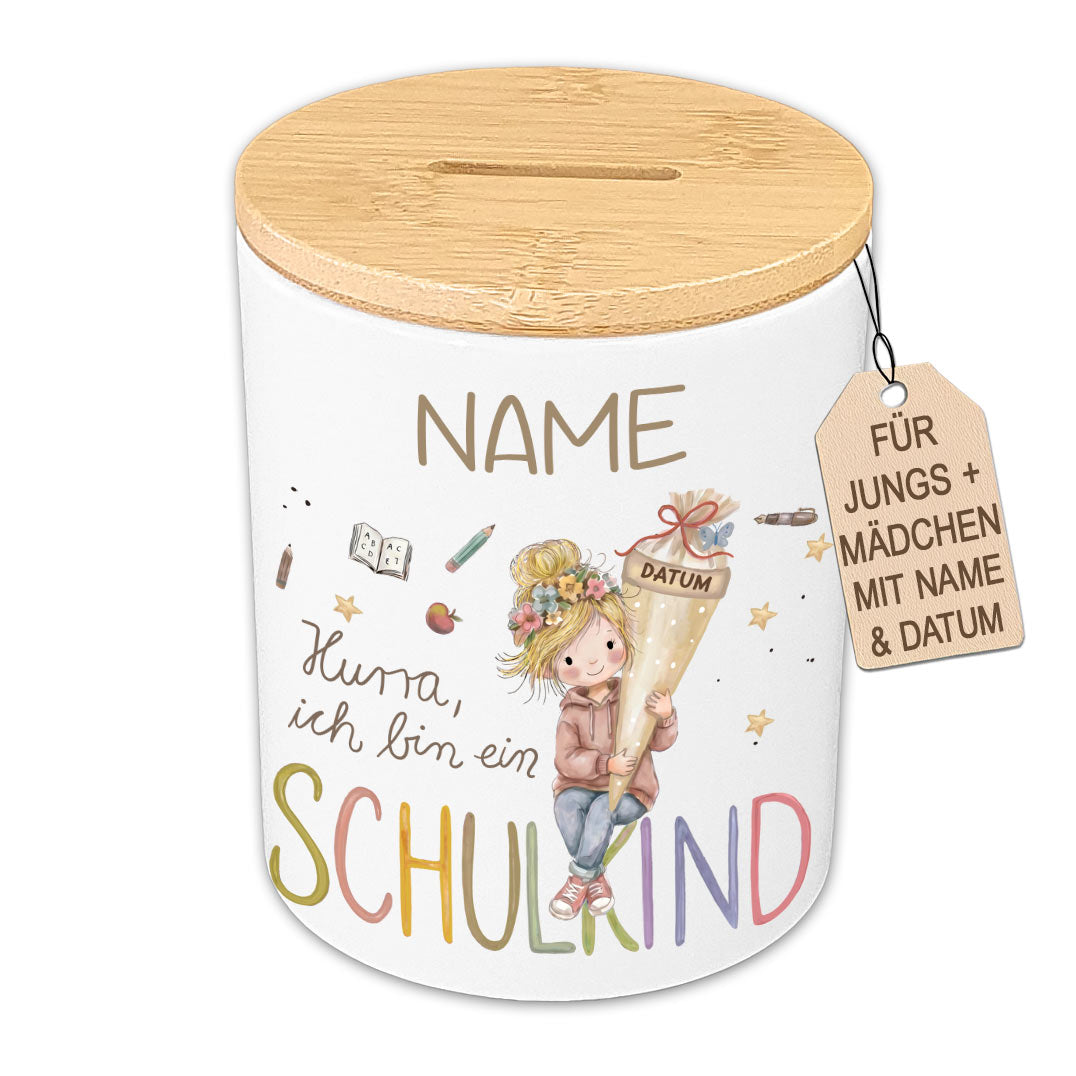 Personalisierte Kinder-Spardose & Stiftehalter "Schulkind" (Keramik)