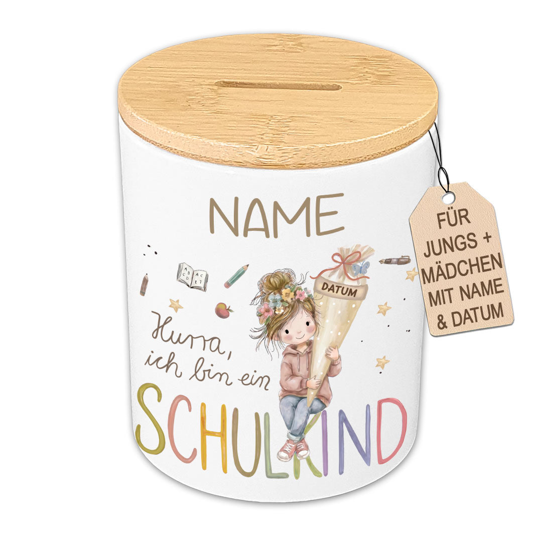 Personalisierte Kinder-Spardose & Stiftehalter "Schulkind" (Keramik)