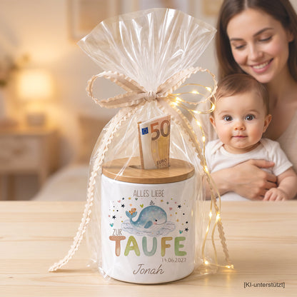 Personalisierte Spardose für Babys zur Taufe aus Keramik