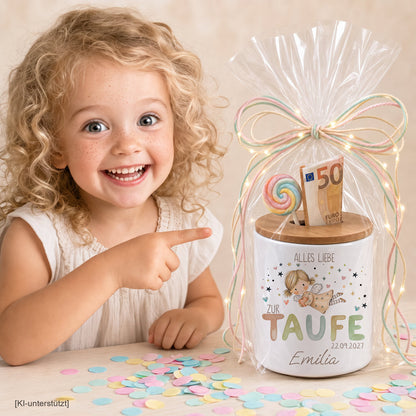 Spardose zur Geburt mit Wunschnamen und Datum