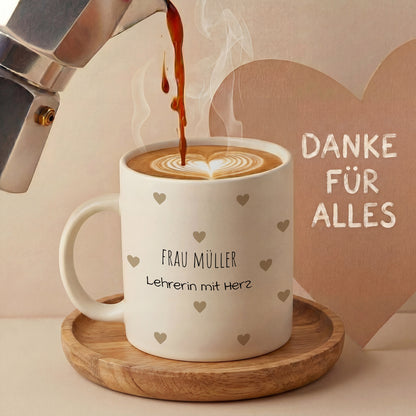 Personalisierte Dankeschön-Tasse "Herzchen" (Matt/Glanz)