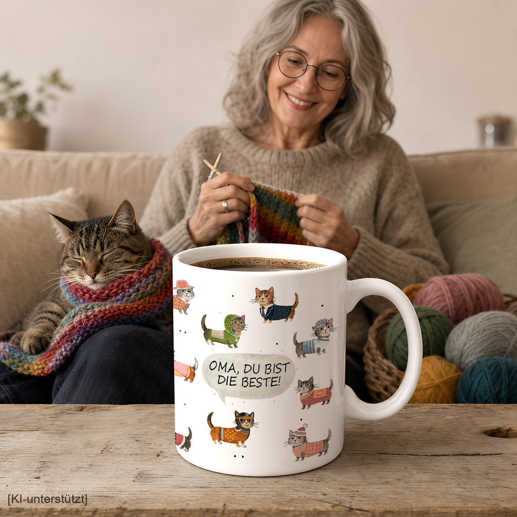 Keramiktasse für Oma und Katzenfans, 330 ml Fassungsvermögen