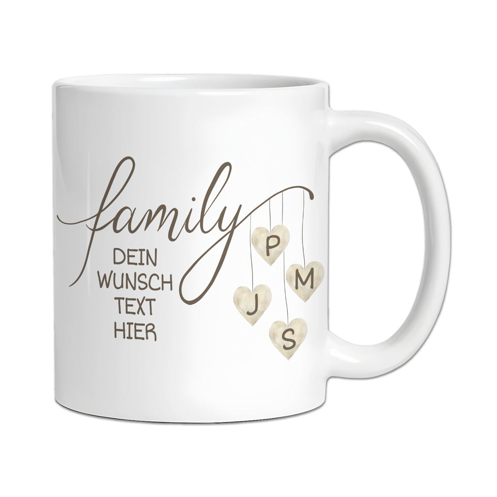 Personalisierte Familien-Tasse "Family" mit Herz-Initialen
