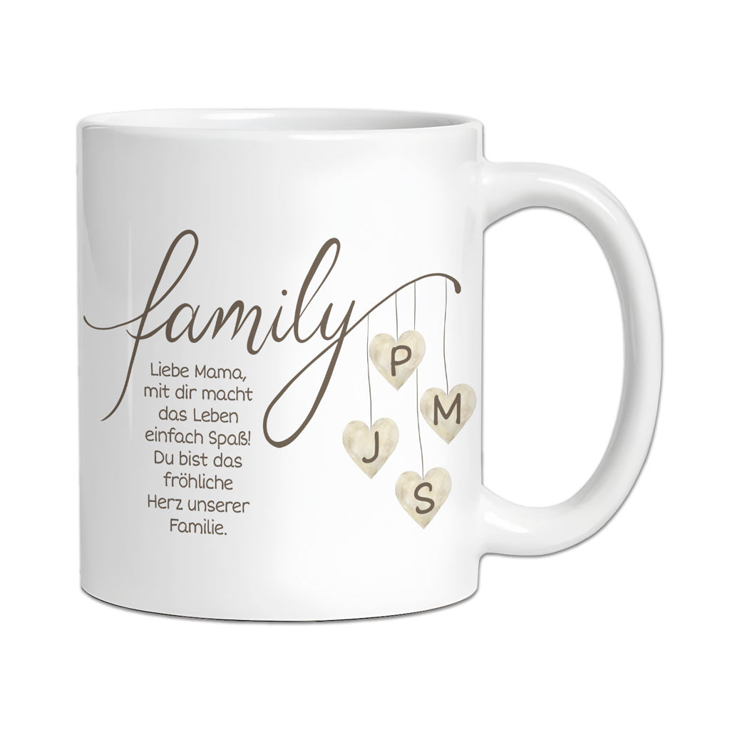 Personalisierte Familien-Tasse "Family" mit Herz-Initialen